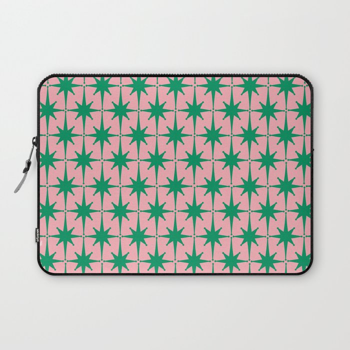 Midcentury Modern Atomic Age Starburst Pattern in Christmas Green and Pink Laptop Sleeve Gallery Image 1