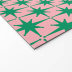 Midcentury Modern Atomic Age Starburst Pattern in Christmas Green and Pink Welcome Mat Gallery Image 2