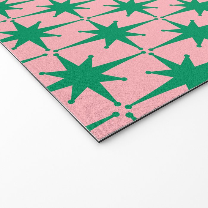 Midcentury Modern Atomic Age Starburst Pattern in Christmas Green and Pink Welcome Mat Gallery Image 2