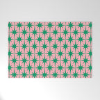 Midcentury Modern Atomic Age Starburst Pattern in Christmas Green and Pink Welcome Mat Gallery Image 1