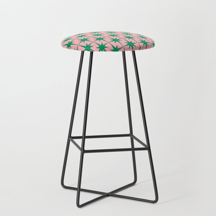 Midcentury Modern Atomic Age Starburst Pattern in Christmas Green and Pink Stool Gallery Image 1