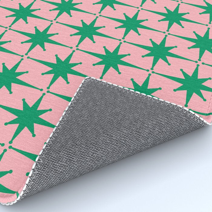 Midcentury Modern Atomic Age Starburst Pattern in Christmas Green and Pink Rug Gallery Image 4