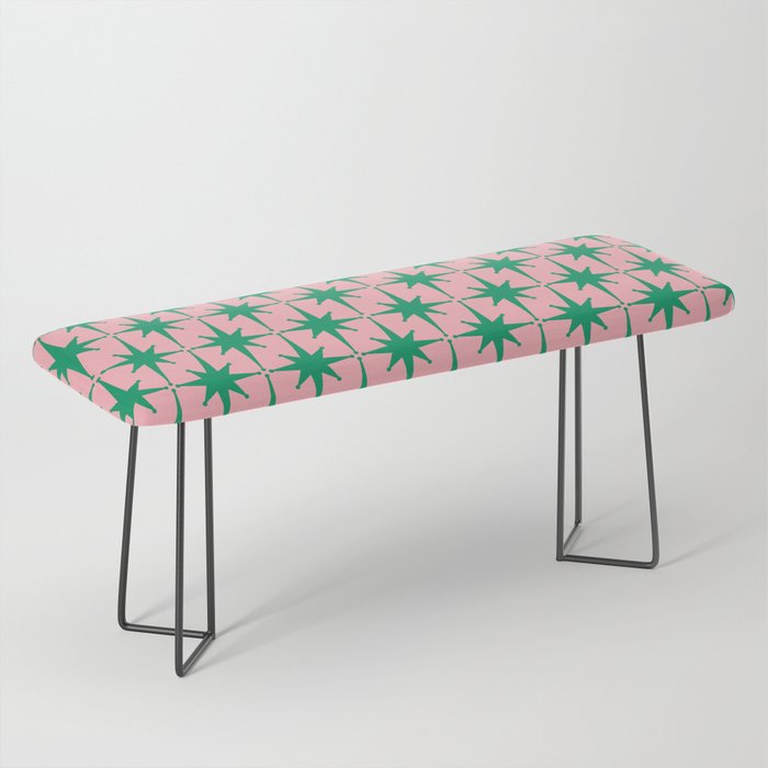 Midcentury Modern Atomic Age Starburst Pattern in Christmas Green and Pink Bench Gallery Image 1