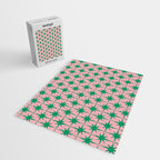 Midcentury Modern Atomic Age Starburst Pattern in Christmas Green and Pink Jigsaw Puzzle Gallery Image 2