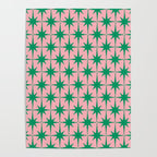Midcentury Modern Atomic Age Starburst Pattern in Christmas Green and Pink Poster Gallery Image 4