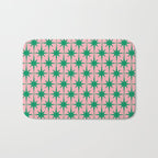 Midcentury Modern Atomic Age Starburst Pattern in Christmas Green and Pink Bath Mat Gallery Image 1