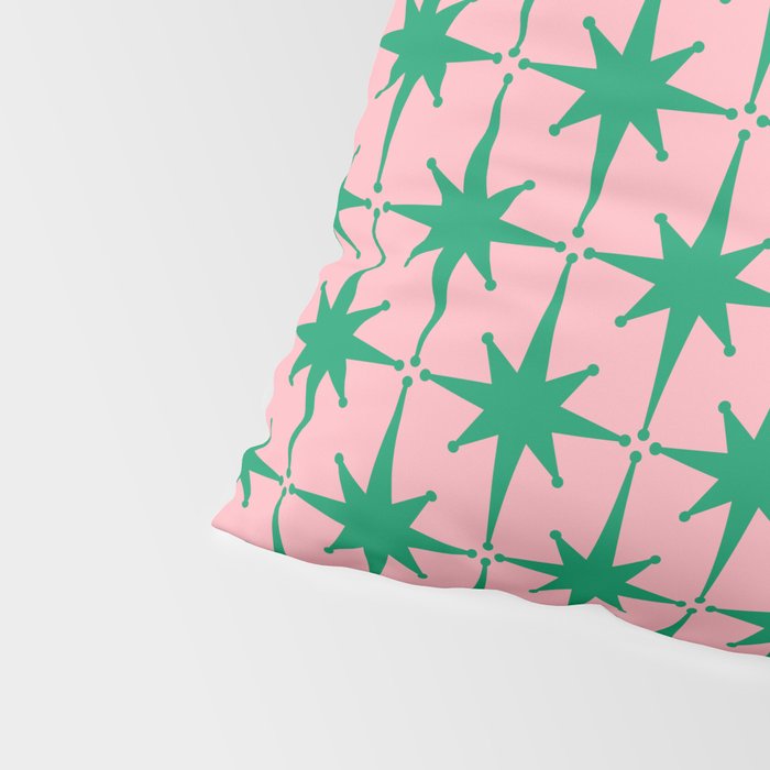 Midcentury Modern Atomic Age Starburst Pattern in Christmas Green and Pink Pillow Sham Gallery Image 4