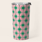 Midcentury Modern Atomic Age Starburst Pattern in Christmas Green and Pink Travel Mug Gallery Image 2