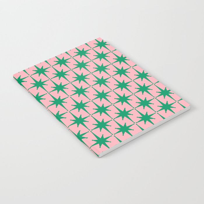 Midcentury Modern Atomic Age Starburst Pattern in Christmas Green and Pink Notebook Gallery Image 2