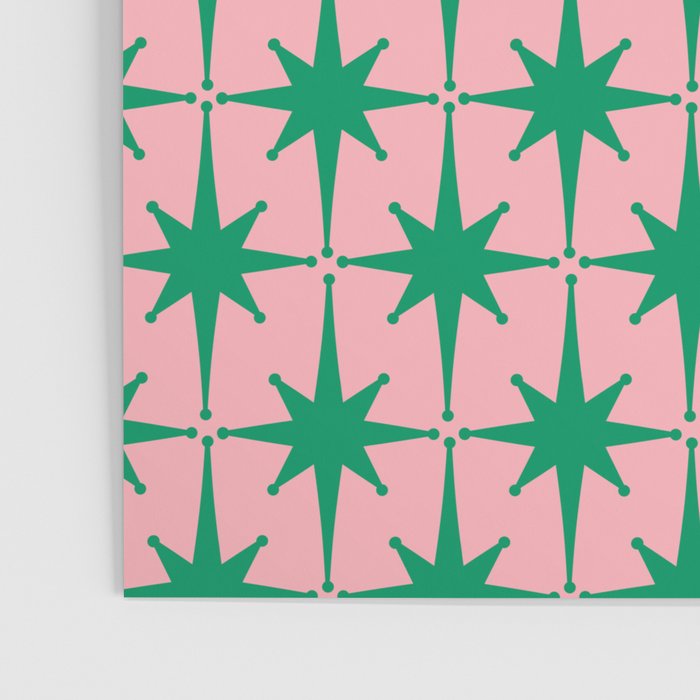 Midcentury Modern Atomic Age Starburst Pattern in Christmas Green and Pink Poster Gallery Image 3