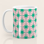 Midcentury Modern Atomic Age Starburst Pattern in Christmas Green and Pink Coffee Mug Gallery Image 3