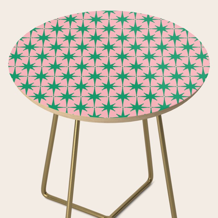 Midcentury Modern Atomic Age Starburst Pattern in Christmas Green and Pink Side Table Gallery Image 2