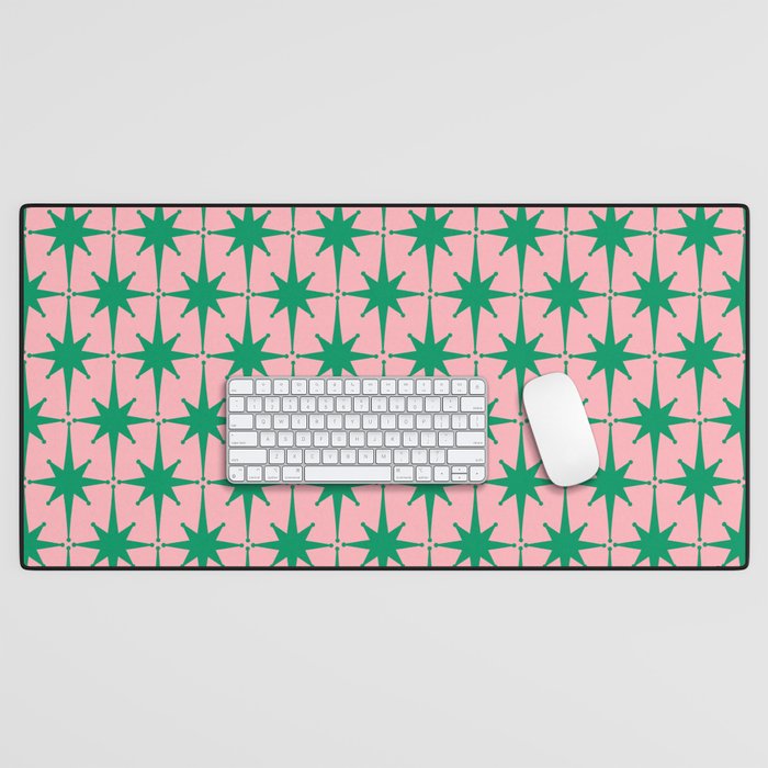 Midcentury Modern Atomic Age Starburst Pattern in Christmas Green and Pink Desk Mat Gallery Image 1