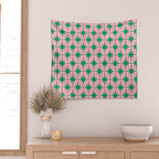 Midcentury Modern Atomic Age Starburst Pattern in Christmas Green and Pink Wall Tapestry Gallery Image 2