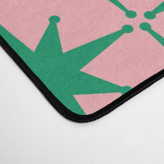 Midcentury Modern Atomic Age Starburst Pattern in Christmas Green and Pink Desk Mat Gallery Image 4