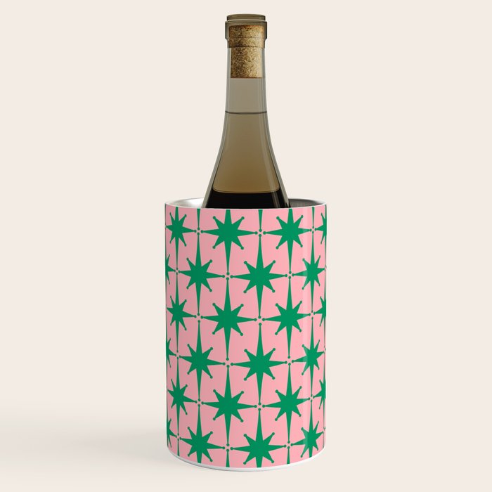 Midcentury Modern Atomic Age Starburst Pattern in Christmas Green and Pink Wine Chiller Gallery Image 2