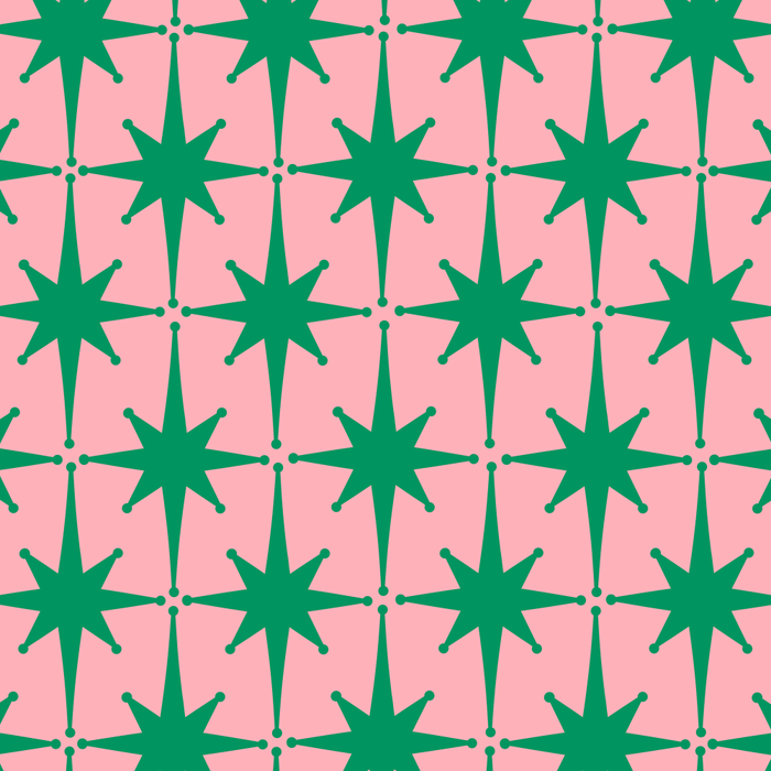 Midcentury Modern Atomic Age Starburst Pattern in Christmas Green and Pink Coffee Mug Gallery Image 2