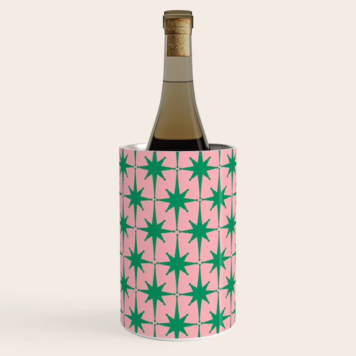 Midcentury Modern Atomic Age Starburst Pattern in Christmas Green and Pink Wine Chiller Gallery Image 3