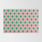 Midcentury Modern Atomic Age Starburst Pattern in Christmas Green and Pink Rug Gallery Image 2