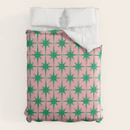 Midcentury Modern Atomic Age Starburst Pattern in Christmas Green and Pink Comforter Gallery Image 6