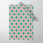Midcentury Modern Atomic Age Starburst Pattern in Christmas Green and Pink Wrapping Paper Gallery Image 1