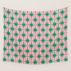 Midcentury Modern Atomic Age Starburst Pattern in Christmas Green and Pink Wall Tapestry Gallery Image 4