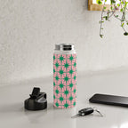 Midcentury Modern Atomic Age Starburst Pattern in Christmas Green and Pink Water Bottle Gallery Image 4