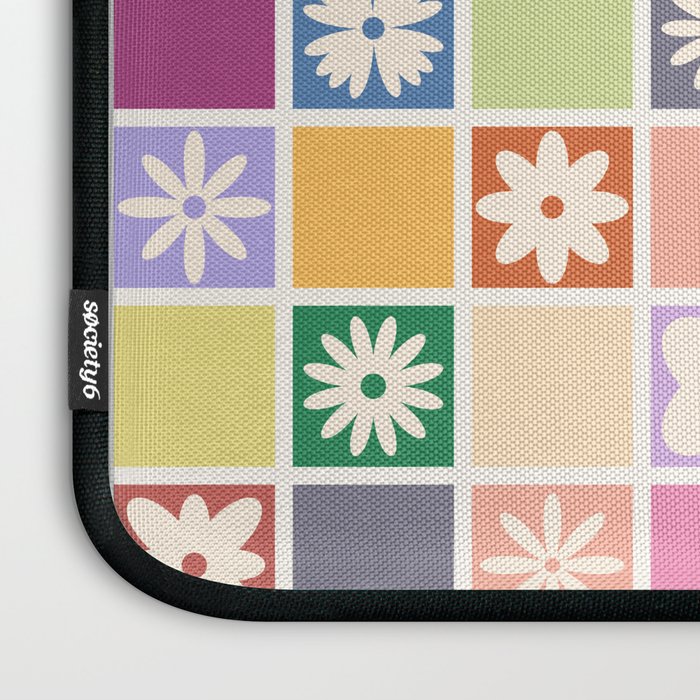 Retro Colorful Flower Checker Tiles Laptop Sleeve Gallery Image 3