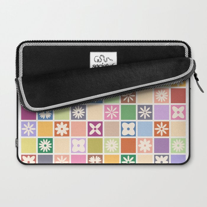 Retro Colorful Flower Checker Tiles Laptop Sleeve Gallery Image 2