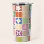 Retro Colorful Flower Checker Tiles Travel Mug Gallery Image 1