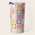 Retro Colorful Flower Checker Tiles Travel Mug Gallery Image 3