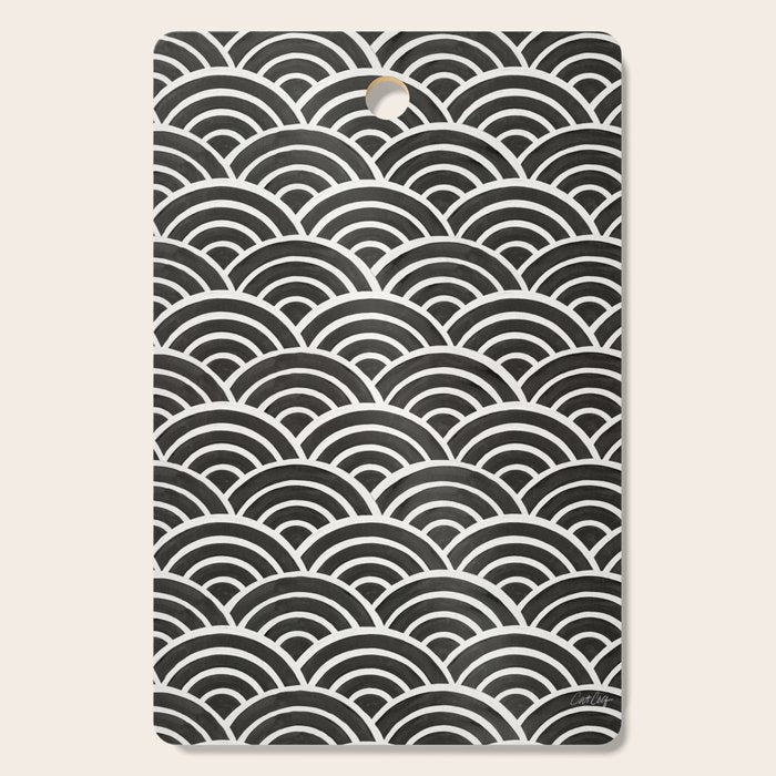 Japanese Seigaiha Wave - Black & White Palette Cutting Board Gallery Image 1