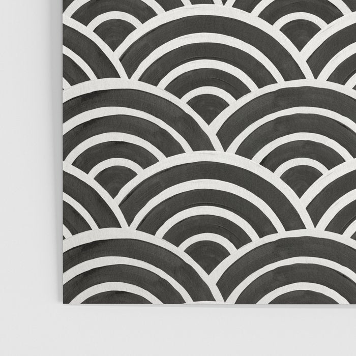 Japanese Seigaiha Wave - Black & White Palette Poster Gallery Image 3