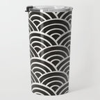 Japanese Seigaiha Wave - Black & White Palette Travel Mug Gallery Image 3