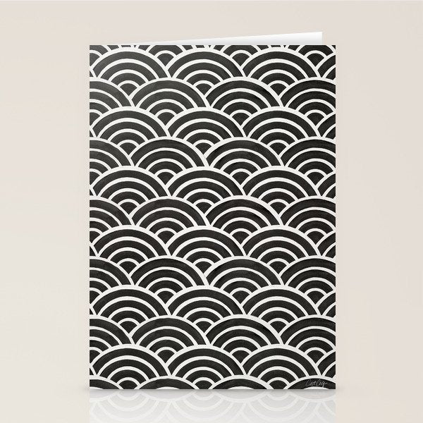Japanese Seigaiha Wave - Black & White Palette Stationery Card Gallery Image 2
