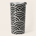 Japanese Seigaiha Wave - Black & White Palette Travel Mug Gallery Image 2