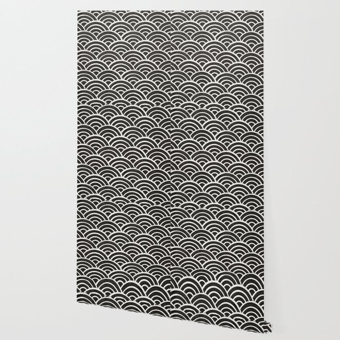 Japanese Seigaiha Wave - Black & White Palette Wallpaper Gallery Image 2