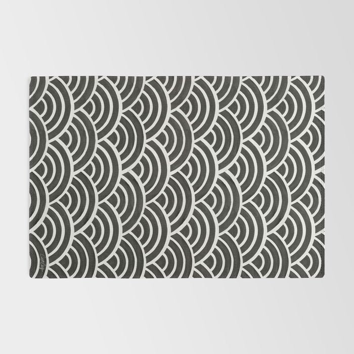 Japanese Seigaiha Wave - Black & White Palette Rug Gallery Image 2