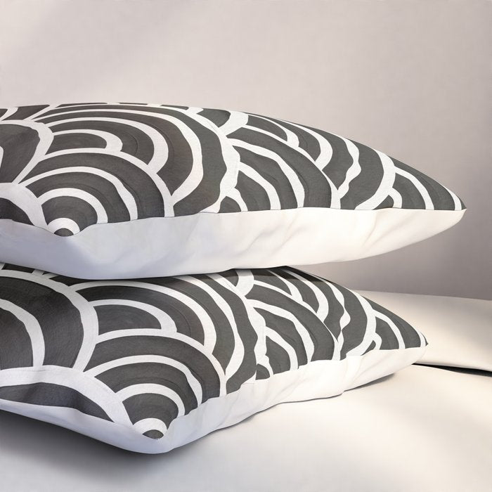 Japanese Seigaiha Wave - Black & White Palette Pillow Sham Gallery Image 3