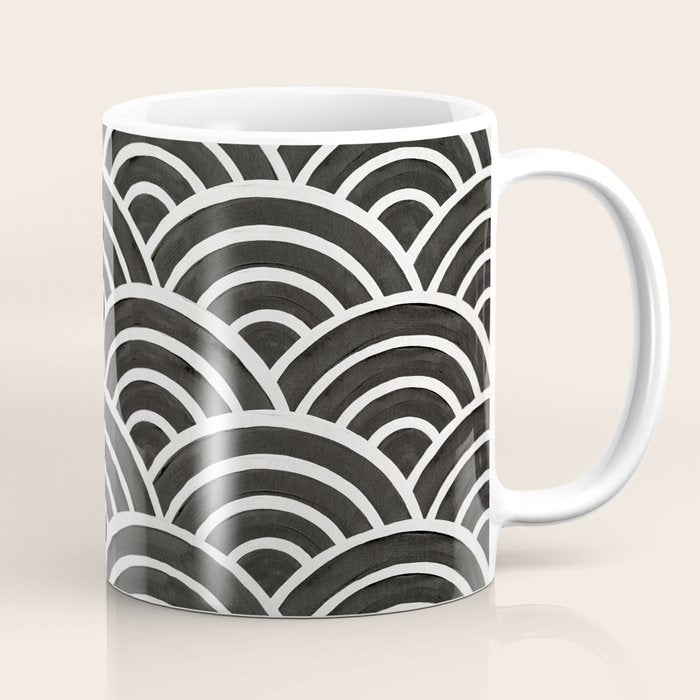 Japanese Seigaiha Wave - Black & White Palette Coffee Mug Gallery Image 1