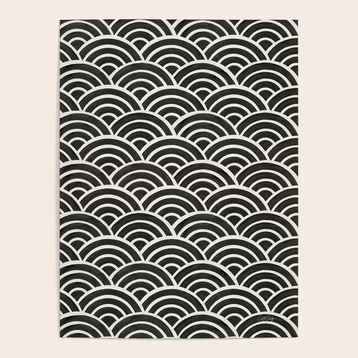 Japanese Seigaiha Wave - Black & White Palette Poster Gallery Image 1