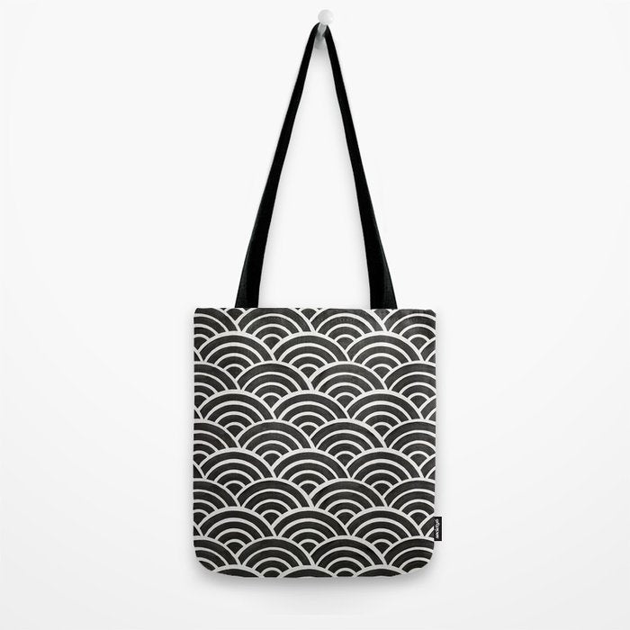 Japanese Seigaiha Wave - Black & White Palette Tote Bag Gallery Image 2