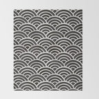 Japanese Seigaiha Wave - Black & White Palette Throw Blanket Gallery Image 2