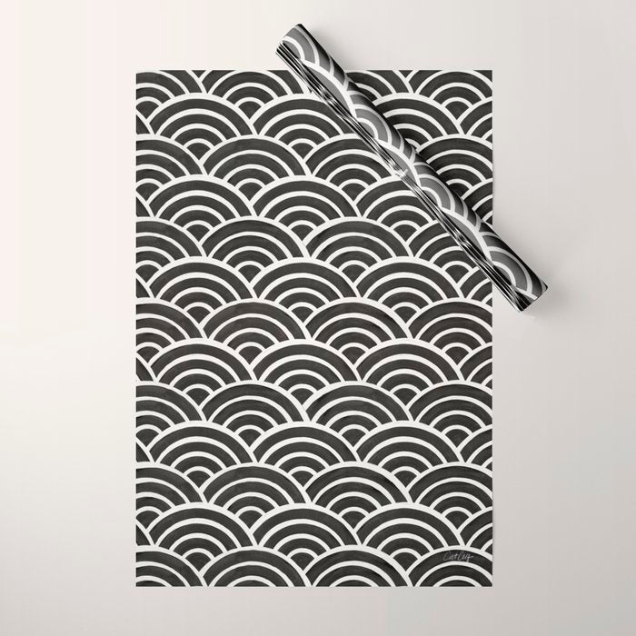 Japanese Seigaiha Wave - Black & White Palette Wrapping Paper Gallery Image 1