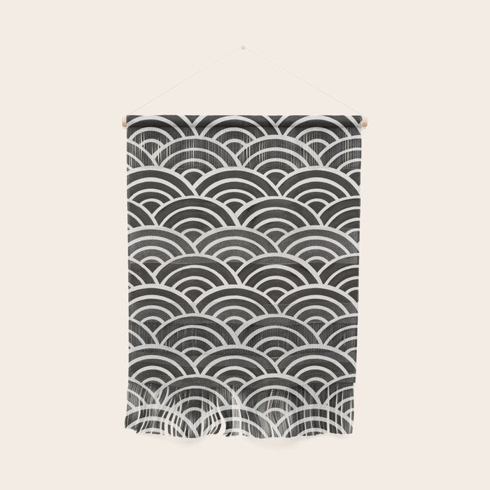 Japanese Seigaiha Wave - Black & White Palette Wall Hanging Gallery Image 1