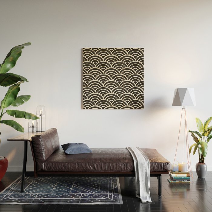 Japanese Seigaiha Wave - Black & White Palette Wood Wall Art Gallery Image 2