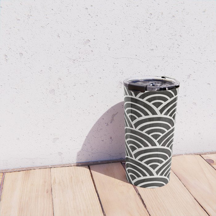 Japanese Seigaiha Wave - Black & White Palette Travel Mug Gallery Image 4