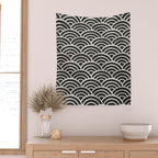 Japanese Seigaiha Wave - Black & White Palette Wall Tapestry Gallery Image 2