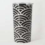 Japanese Seigaiha Wave - Black & White Palette Travel Mug Gallery Image 1