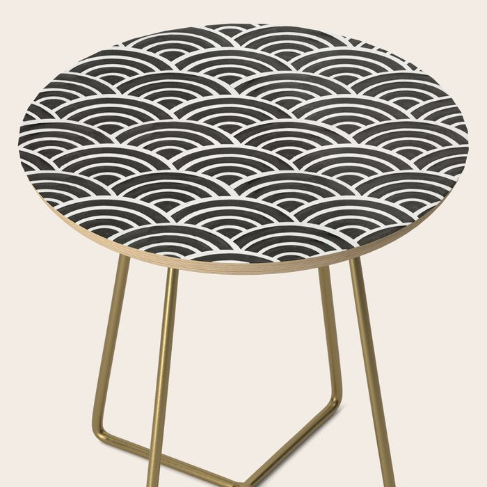 Japanese Seigaiha Wave - Black & White Palette Side Table Gallery Image 2